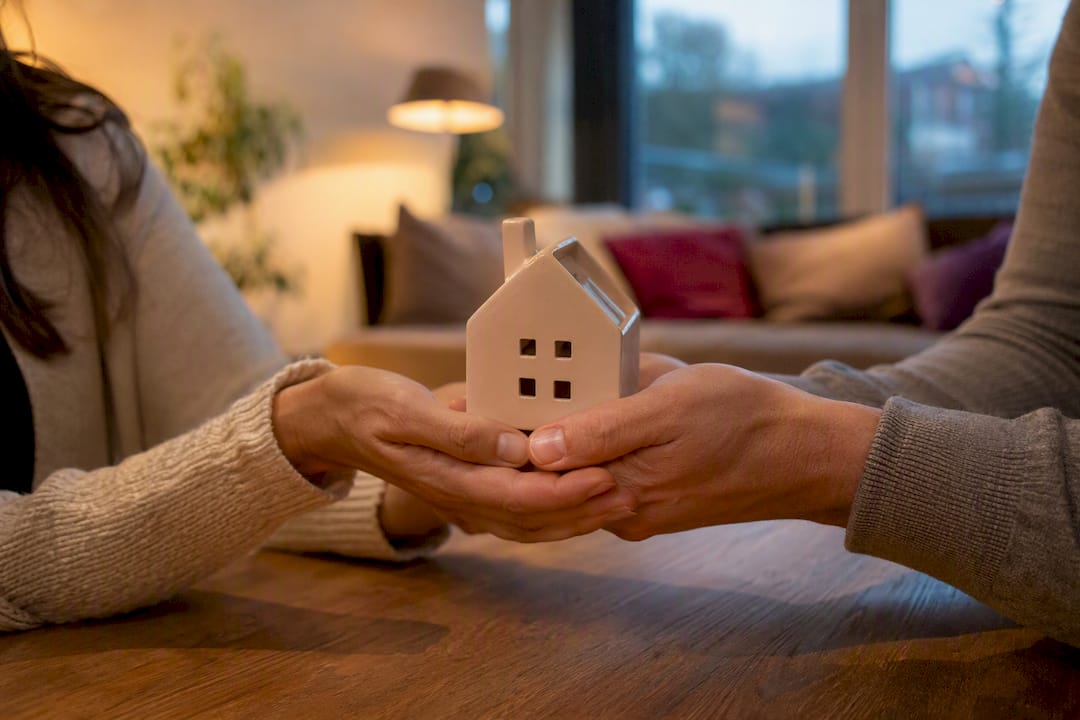 Stelletje dat samen een maquette van hun droomhuis vasthoudt