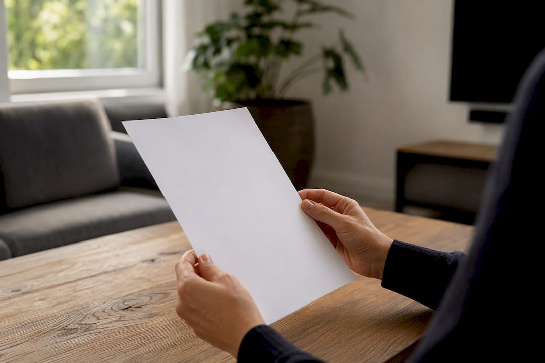 Handen die een werkgeversdocument controleren
