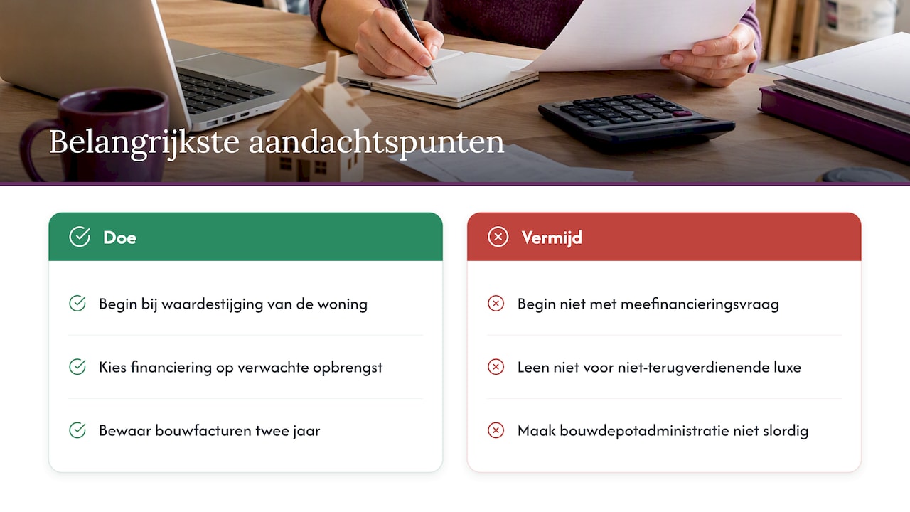 Wat de meeste adviezen over verbouwen en financieren over het hoofd zien — overview diagram